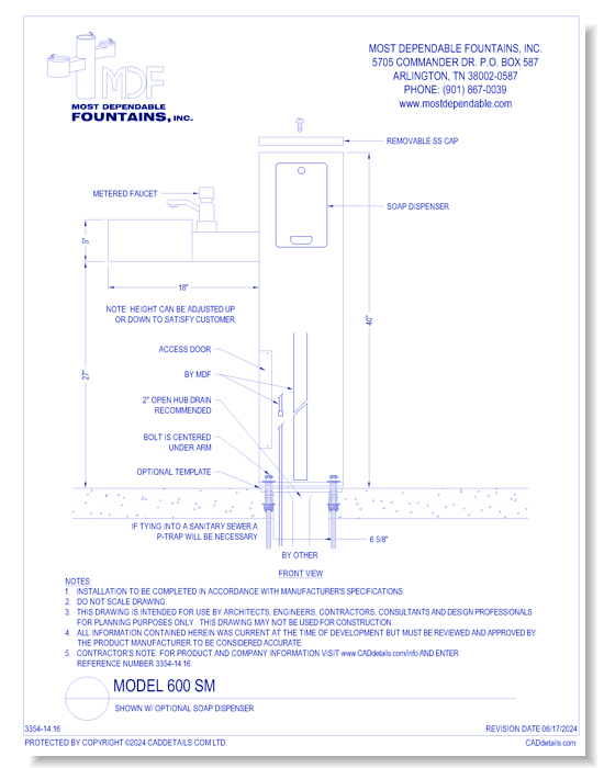 ** 600 SM** w/ Optional Soap Dispenser