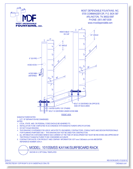 **1010 SMSS** Kayak/Surfboard Rack Shown w/ 2 optional templates