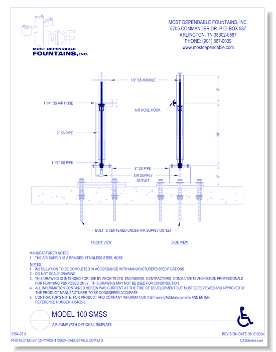 **100 SMSS** Air Pump with Optional Template