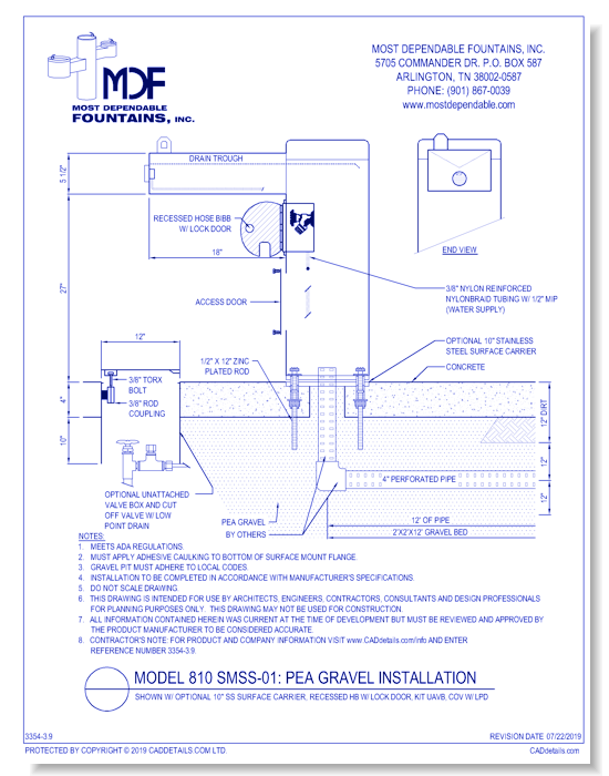 ** 810 SMSS-01** w/ 10 Inch SS Surface Carrier, Recessed HB w/ Lock Door, Kit UAVB, Kit COV w/ LPD