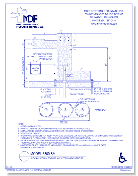 ** 3800 SM** Aggregate Pedestal surface mount fountain with one bowl on an ADA arm, one bowl on top of the main pedestal and one pet fountain. Both the high and the low meet ADA* (Shown with optional 3800 Stainless Steel Carrier-recommended)*