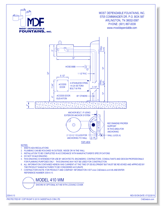 ** 410 WM** Pedestal Wall mount with single arm and Kit HB