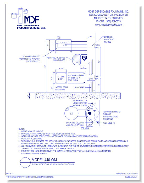 ** 410 WM** Pedestal Wall mount with single arm, Kit HB with Locking Cover