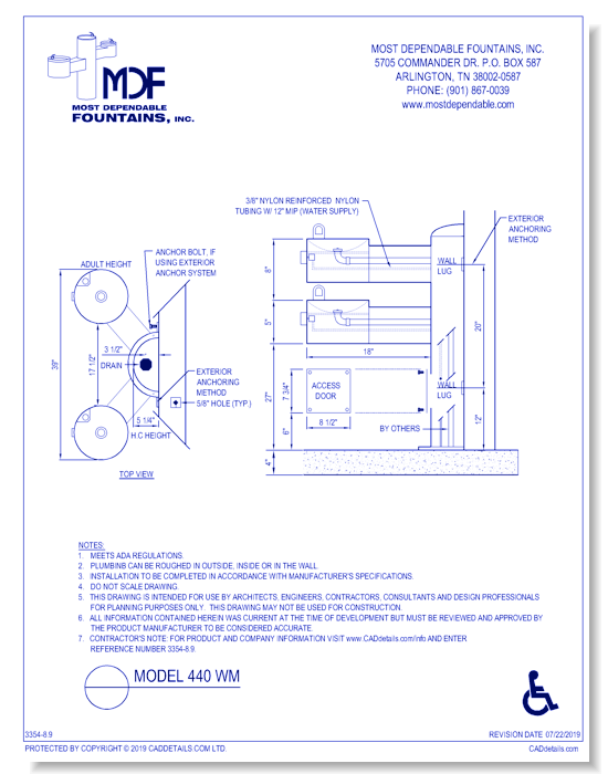 ** 440 WM** Pedestal Wall mount with dual high ADA arms