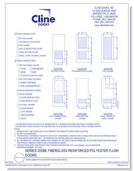 Series 200BE FRP Flush Door: Elevations (Part B)