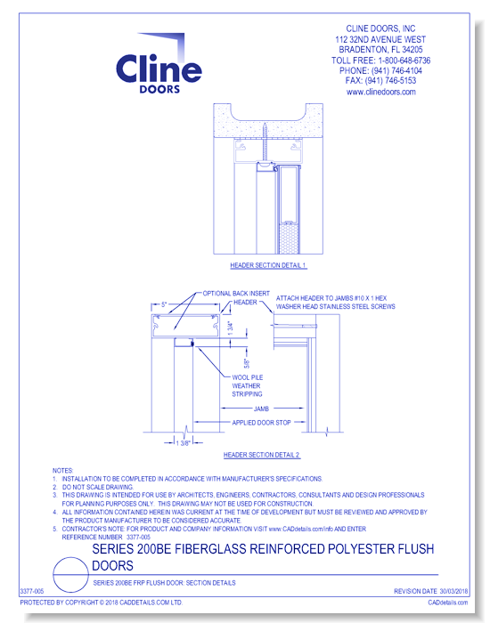 Series 200BE FRP Flush Door: Section Details