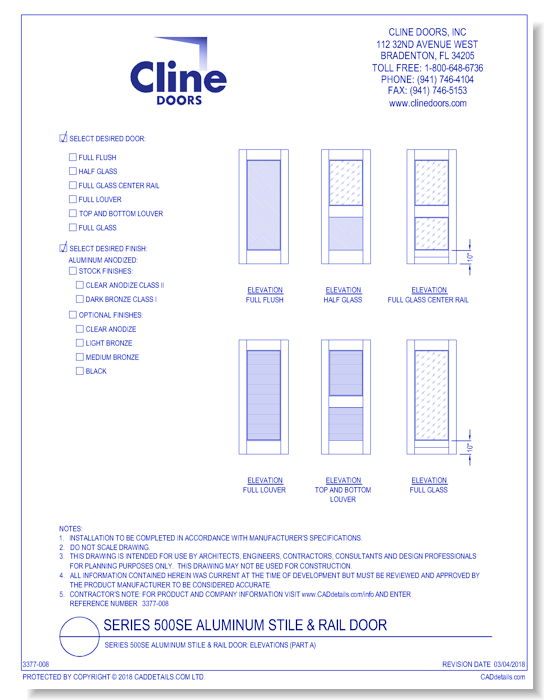 Series 500SE Aluminum Stile & Rail Door: Elevations (Part A)
