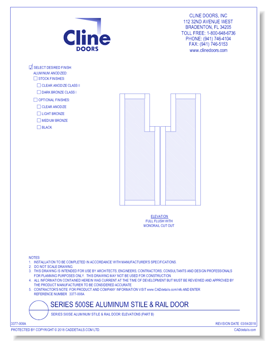 Series 500SE Aluminum Stile & Rail Door: Elevations (Part B)