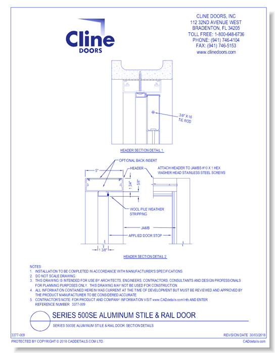 Series 500SE Aluminum Stile & Rail Door: Section Details