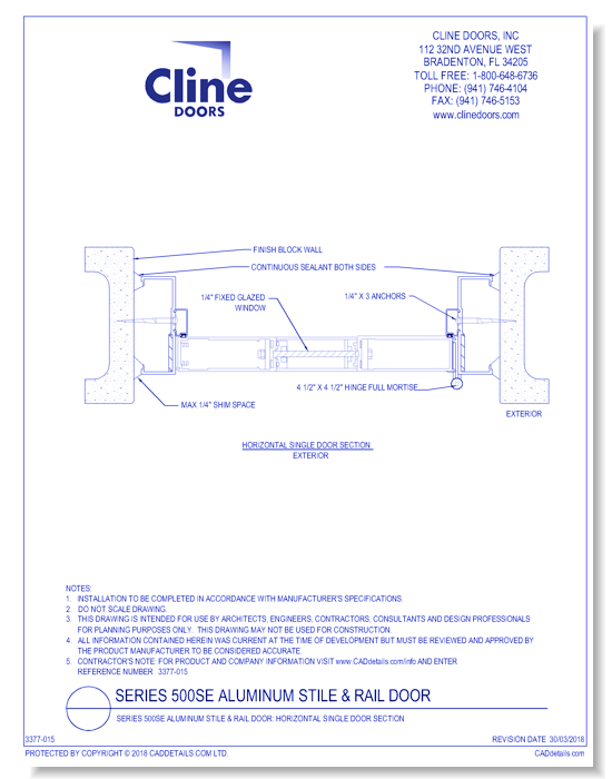 Series 500SE Aluminum Stile & Rail Door: Horizontal Single Door Section