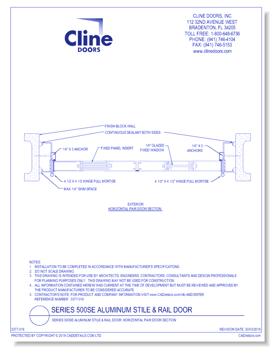 Series 500SE Aluminum Stile & Rail Door: Horizontal Pair Door Section