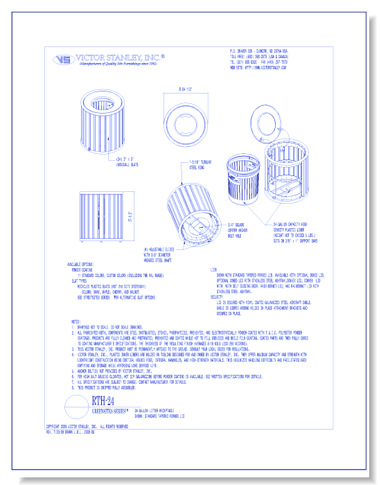 Model RTH-24: GreenSites Litter Receptacle, Recycled Plastic Slats, 24 gal (90 L)