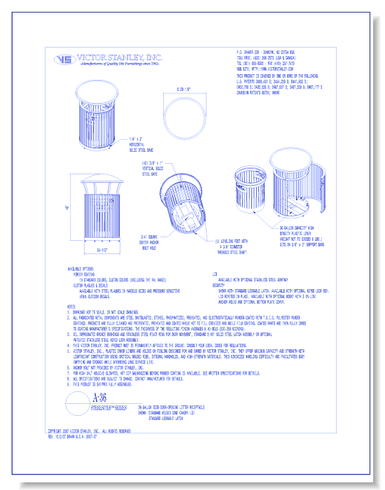 Model A-36: Steelsites™ Side-Door Litter Receptacle, 36 gal (136 L)
