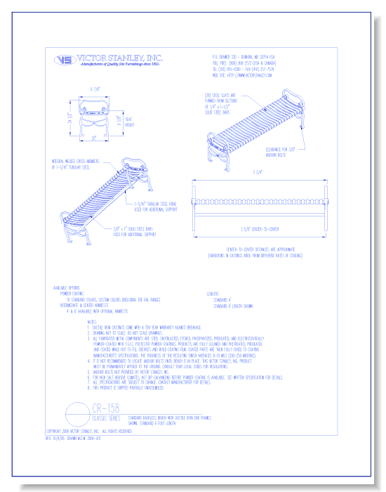 Model CR-158: Classic Backless Bench, Steel Scroll Seating