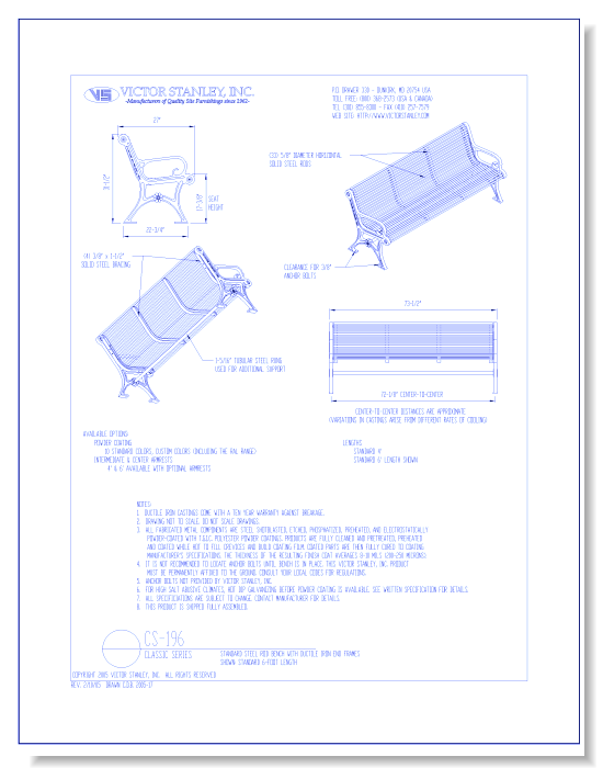 Model CS-196: Classic Bench, Horizontal Steel Rod Seating