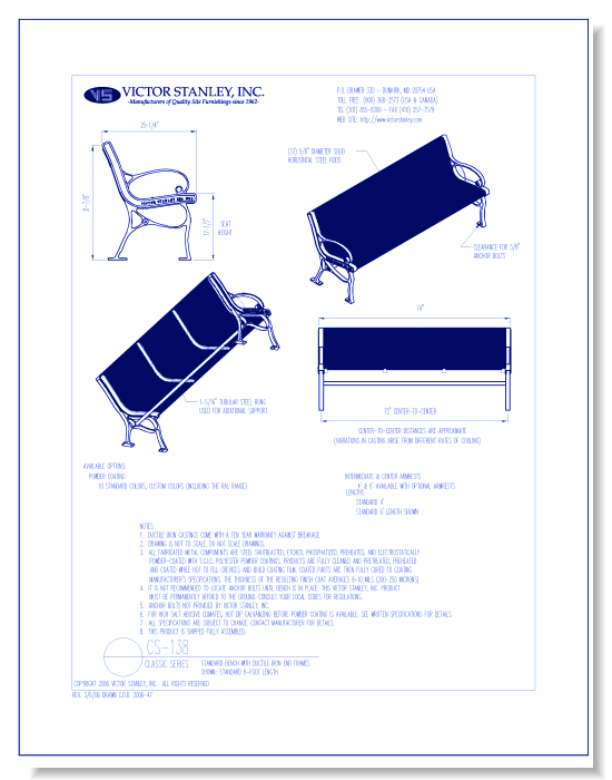 Model CS-138: Classic Bench, Horizontal Steel Rod Seating
