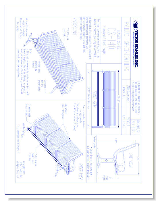 Model CS-140: Classic Bench, Horizontal Steel Rod Seating