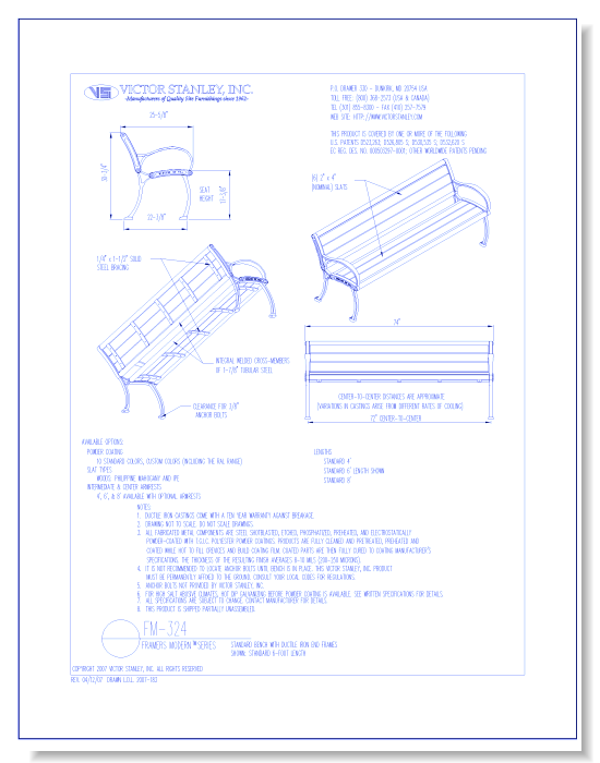 Model FM-324: Framers Modern™ Bench, Wood or Recycled Slats