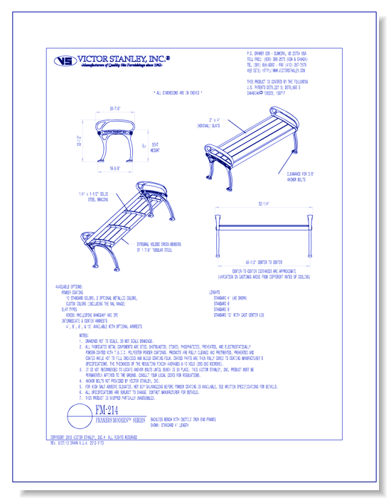 Model FM-214: Framers Modern™ Backless Bench, Wood or Recycled Slats