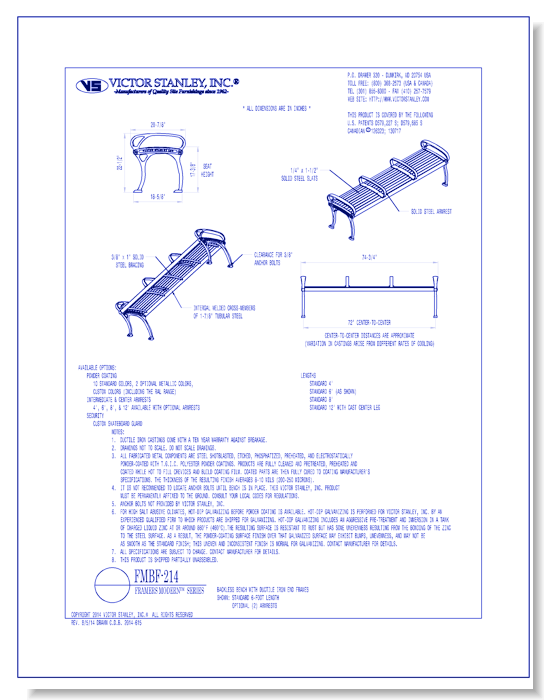 Model FMBF-214: Framers Modern™ Bench, Horizontal Steel Slats