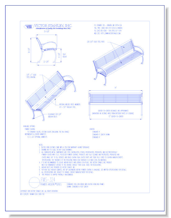 Model FMS-324: Framers Modern™ Bench, Horizontal Steel Rod Seating