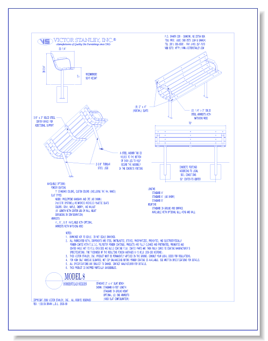Model 8: Homestead Contoured Bench, Wood Slats or 2nd Site Systems® Reinforced Recycled Plastic