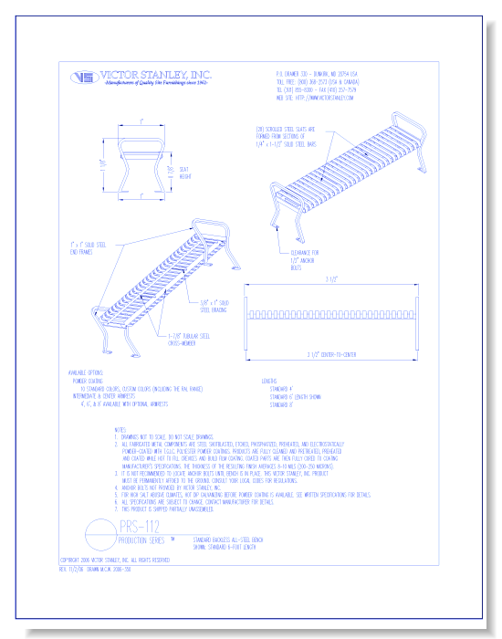 Model PRS-112: Production Backless Bench, Steel Scrolls