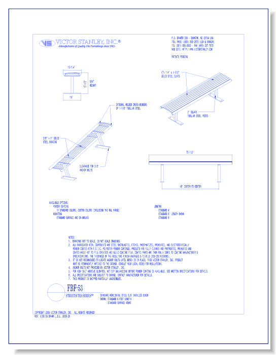 Model FBF-53: Streetsites™ Backless Bench, Horizontal Steel Slats
