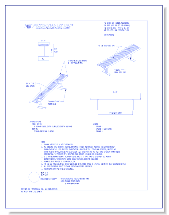 Model FS-53: Streetsites™ Backless Bench, Horizontal Steel Rods