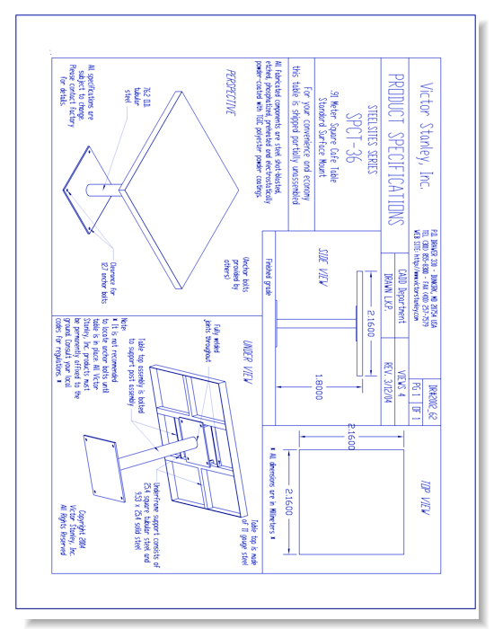 Model SPCT-36: Steelsites™ Table (914 mm) square café table