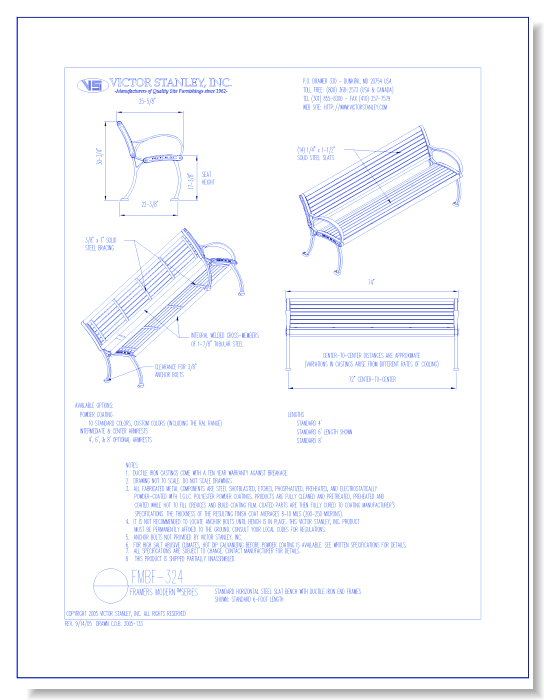 Model FMBF-324:Framers Modern™ Bench, Horizontal Steel Slats