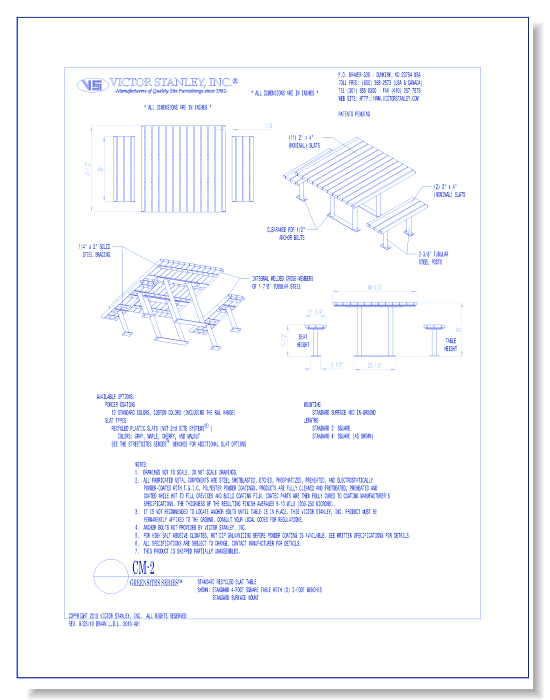 Model CM-2: GreenSites 4' Sq Table with (2) 3' benches Standard Surface Mount