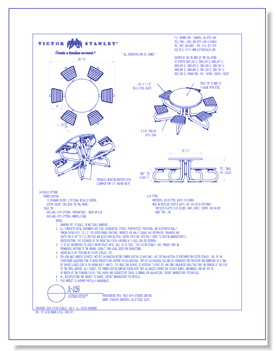 Model A-426: 42 in (1067 mm) tabletop, 6 backless seats