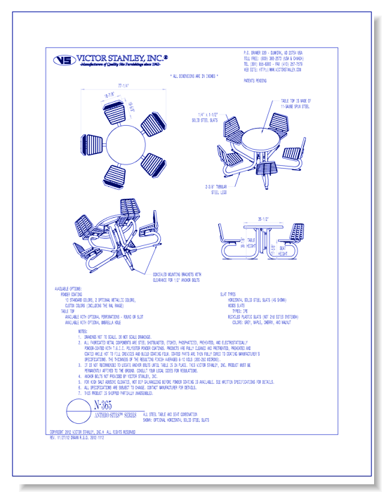 Model N-365: 36 in (914 mm) tabletop, 5 seats w/backs