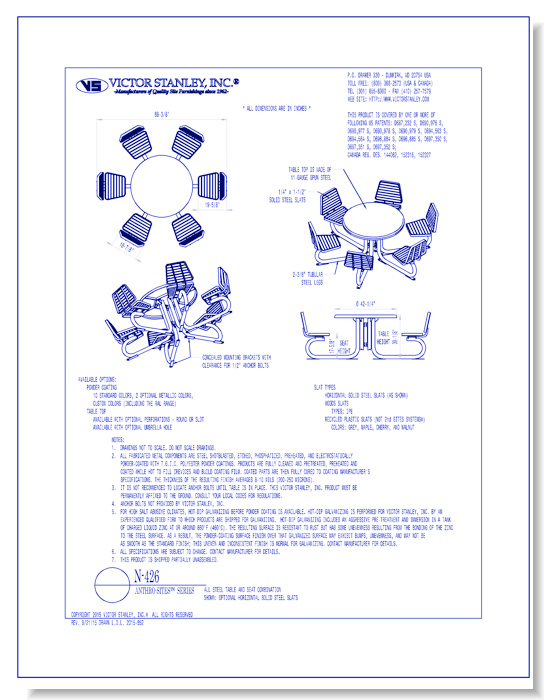 Model N-426: 42 in (1067 mm) tabletop, 6 seats w/backs