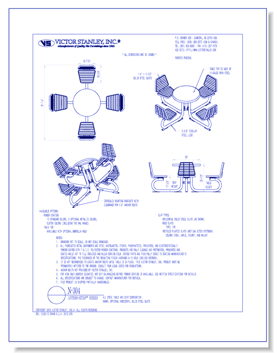 Model N-304: 30 in (762 mm) tabletop, 4 seats w/backs