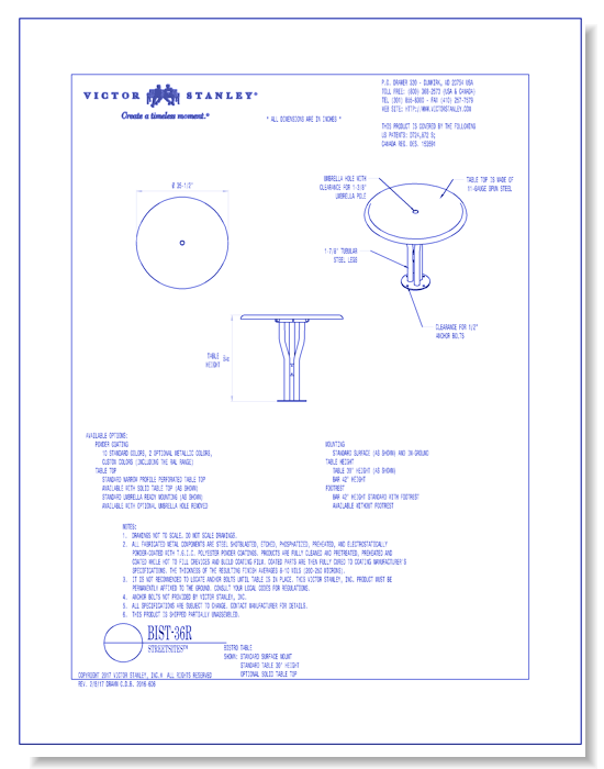 Model BIST-36R: Bistro Table 36 in (914 mm) tabletop