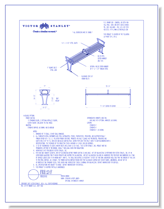 Model FRE-23: Freesia Backless Bench, armrests