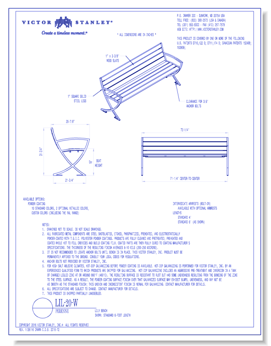 Model LIL-20: Lily Bench, pointed armrests