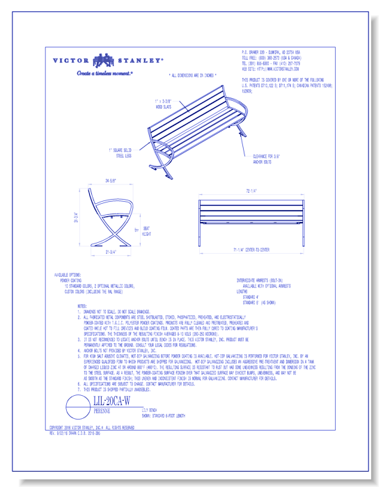 Model LIL-20CA: Lily Bench, curved armrests