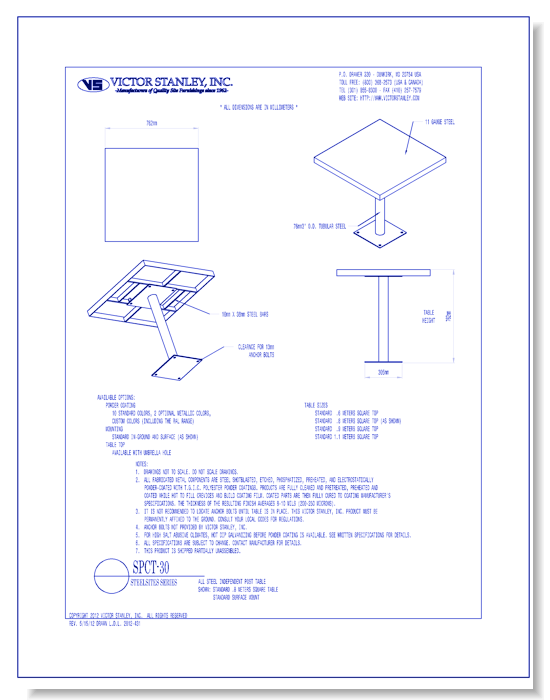 Model SPCT-30: Steelsites™ Table (762 mm) square café table