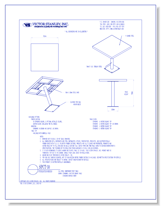   Model SPCT-30: Steelsites™ Table (762 mm) square café table