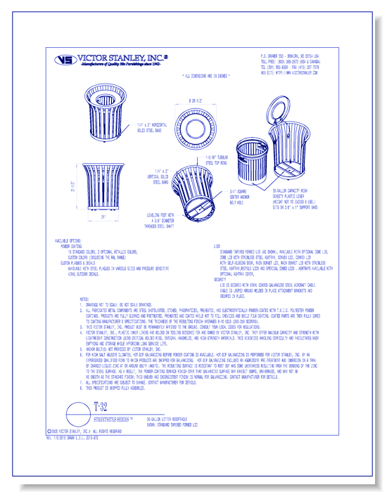 Model T-32: Streetsites™ Litter Receptacle, 36 gal (136 L)