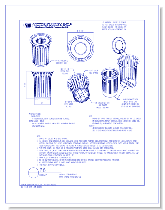 Model T-45: Streetsites™ Litter Receptacle, 45 gal (170 L)
