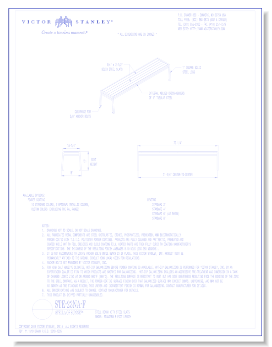 Model STE-23NA-F: Stell Backless Bench, Horizontal Steel Slats - 6ft