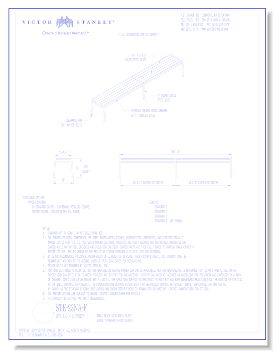 Model STE-23NA-F: Stell Backless Bench, Horizontal Steel Slats - 8ft