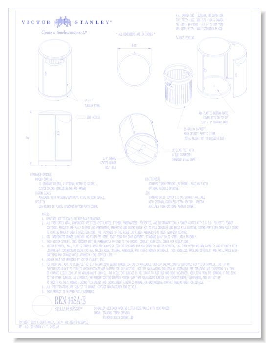 Model REN-36SA-E: Stella of Sunne™ Side-Door Litter Receptacle, 36 gal (136L)