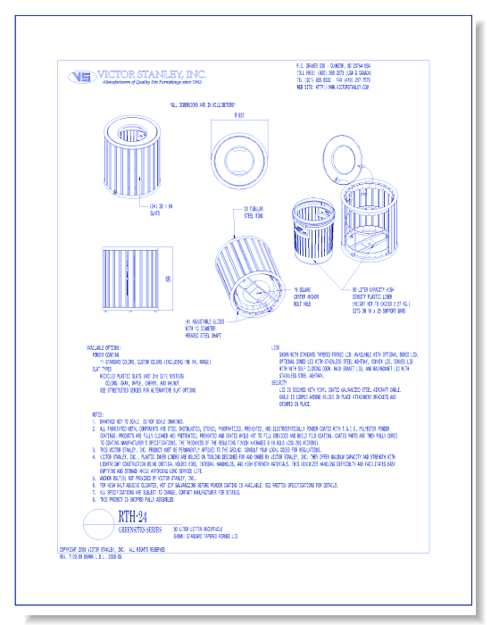 Model RTH-24: GreenSites Litter Receptacle, Recycled Plastic Slats, 24 gal (90 L)