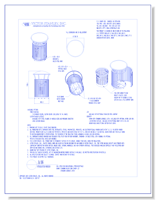 Model A-36: Steelsites™ Side-Door Litter Receptacle, 36 gal (136 L)