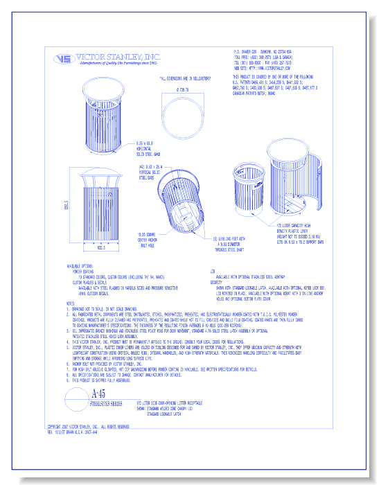 Model A-45: Steelsites™ Side-Door Litter Receptacle, 45 gal (170 L)